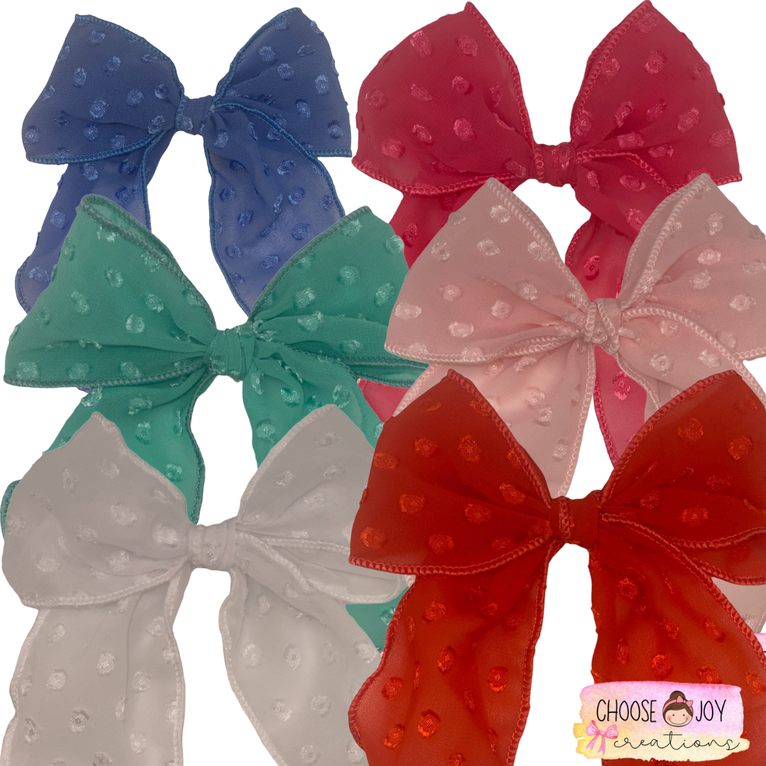 Hand-Tied: Seafoam Green Chiffon Dot Fable Bow Choose Joy Creations