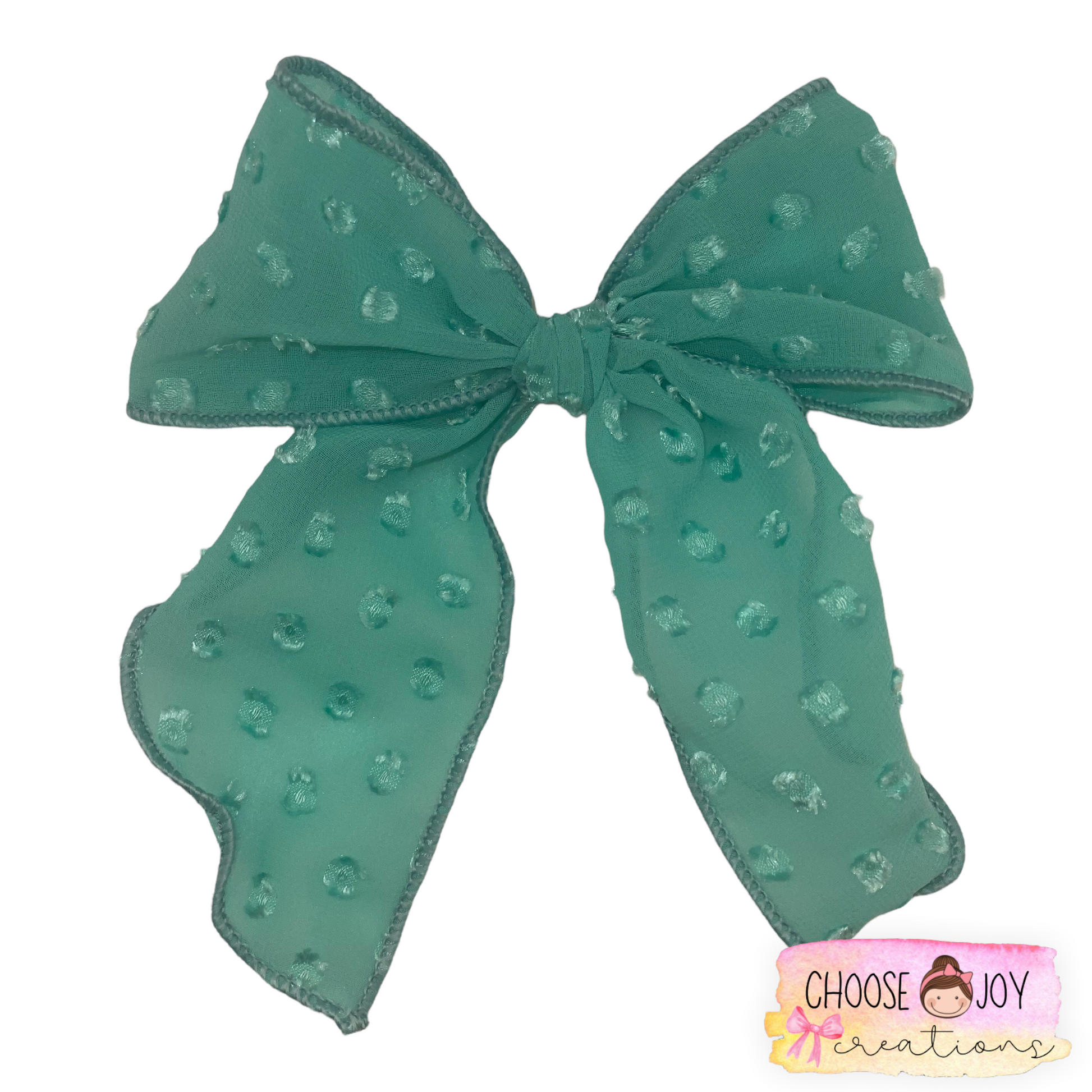 Hand-Tied: Seafoam Green Chiffon Dot Fable Bow Choose Joy Creations