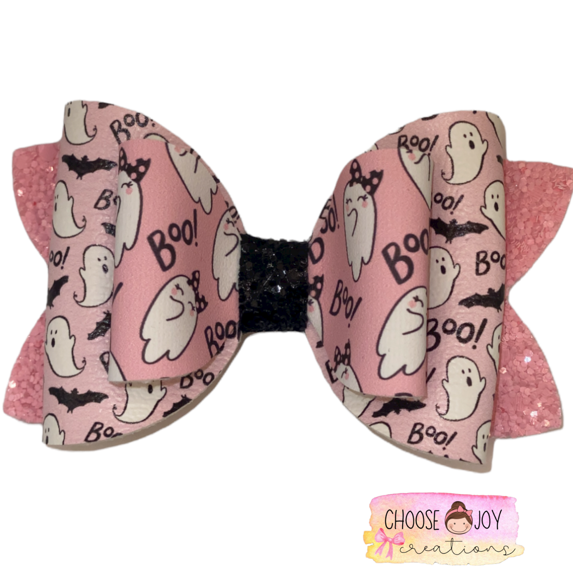 Halloween: Pink Boo Ghost Classic Bow 3.5" Choose Joy Creations