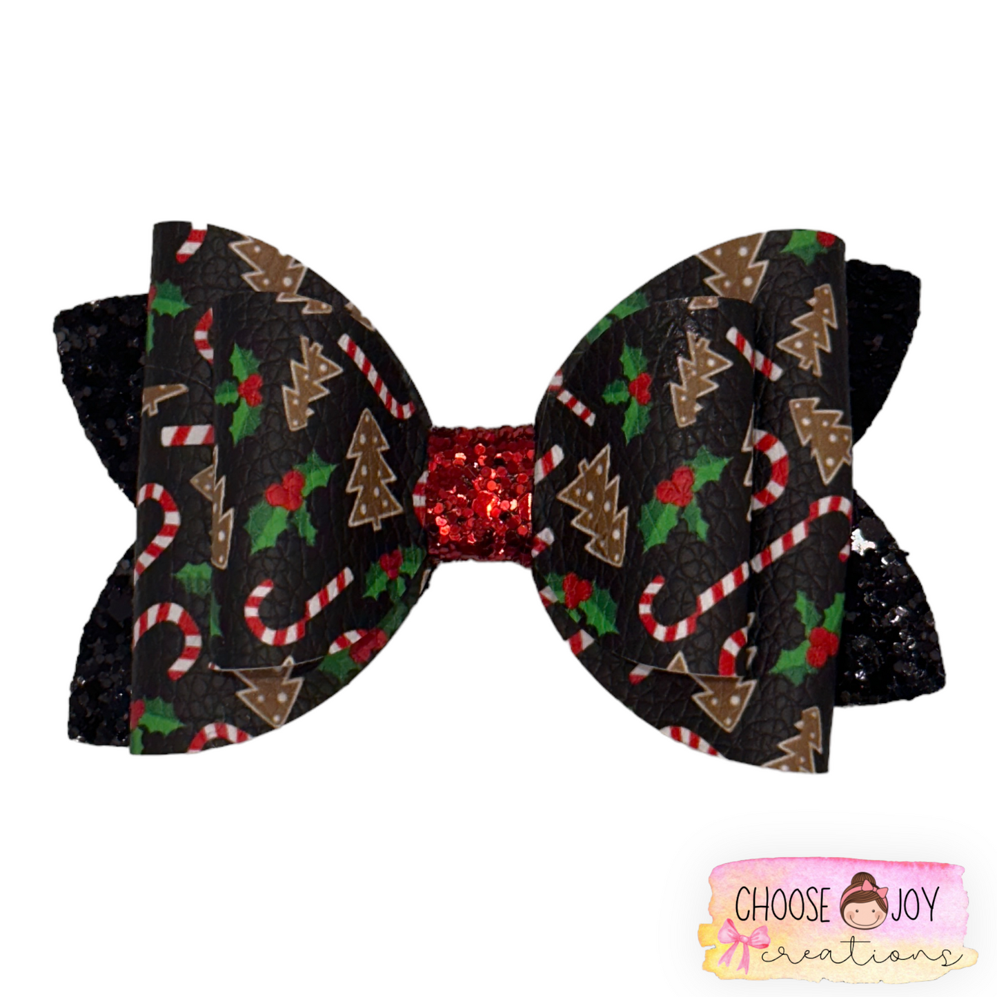 Christmas: Candy Candy Holly Classic Bow 3.5" Choose Joy Creations