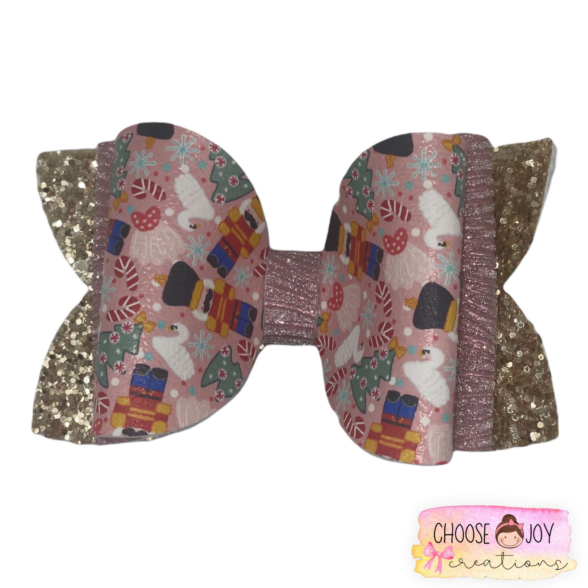 Christmas: Pink Nutcracker Classic Bow 3.5" Choose Joy Creations