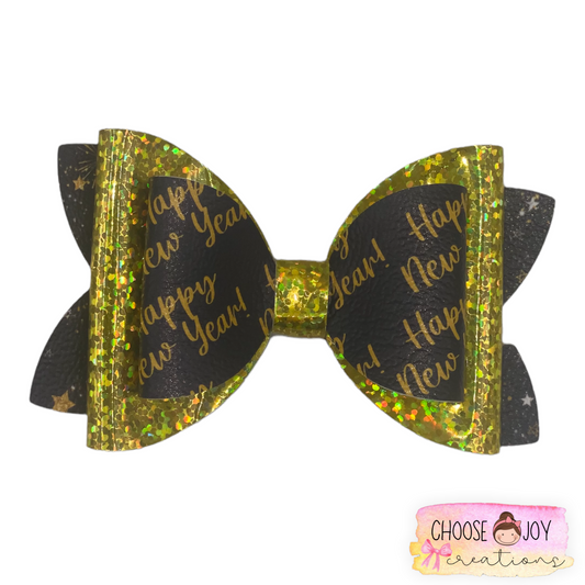 NYE: Black & Gold Classic Bow 3.5" Choose Joy Creations