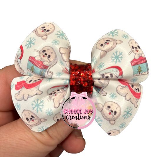 Christmas: Santa Hat Seal Violet Bow 2.5" Choose Joy Creations