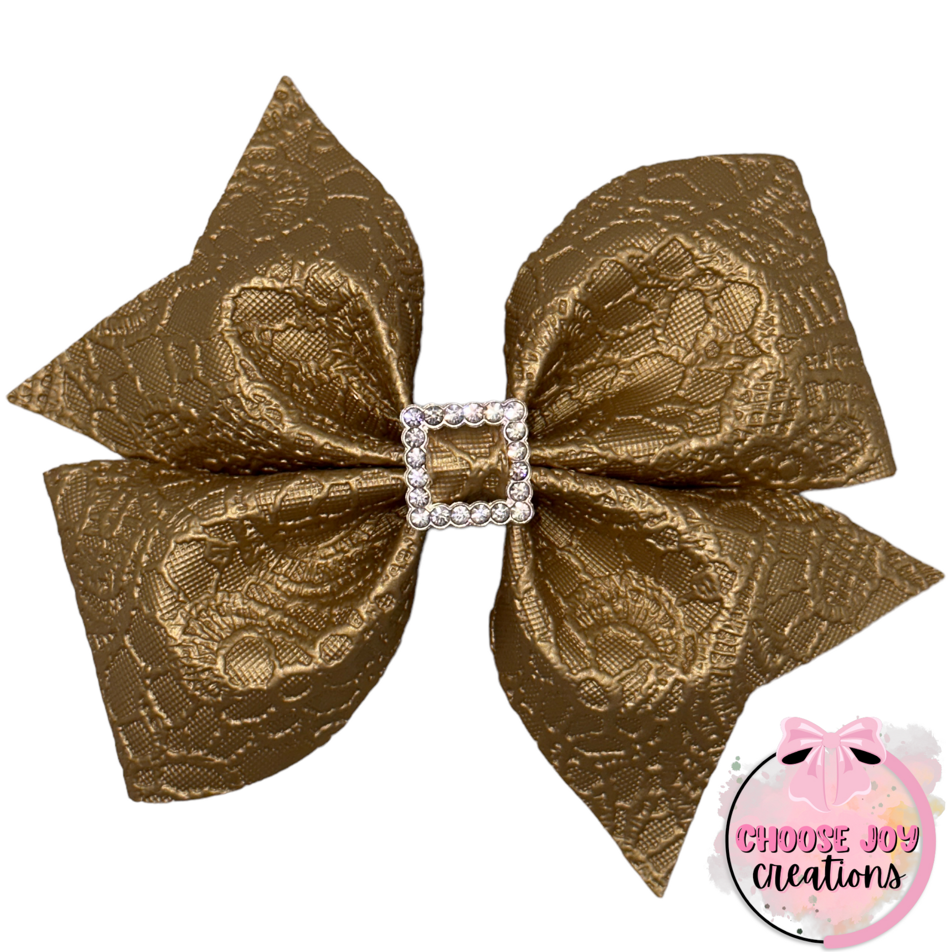 Butter Lace: Gold with Santa Buckle Larkin Pinch Bow 3.5"-5" Choose Joy Creations