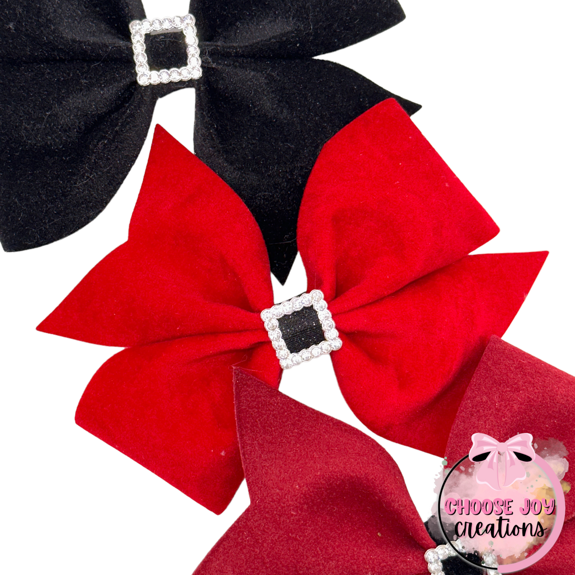 Velvet: Black Santa Buckle Larkin Bow 3.5"-5" Choose Joy Creations