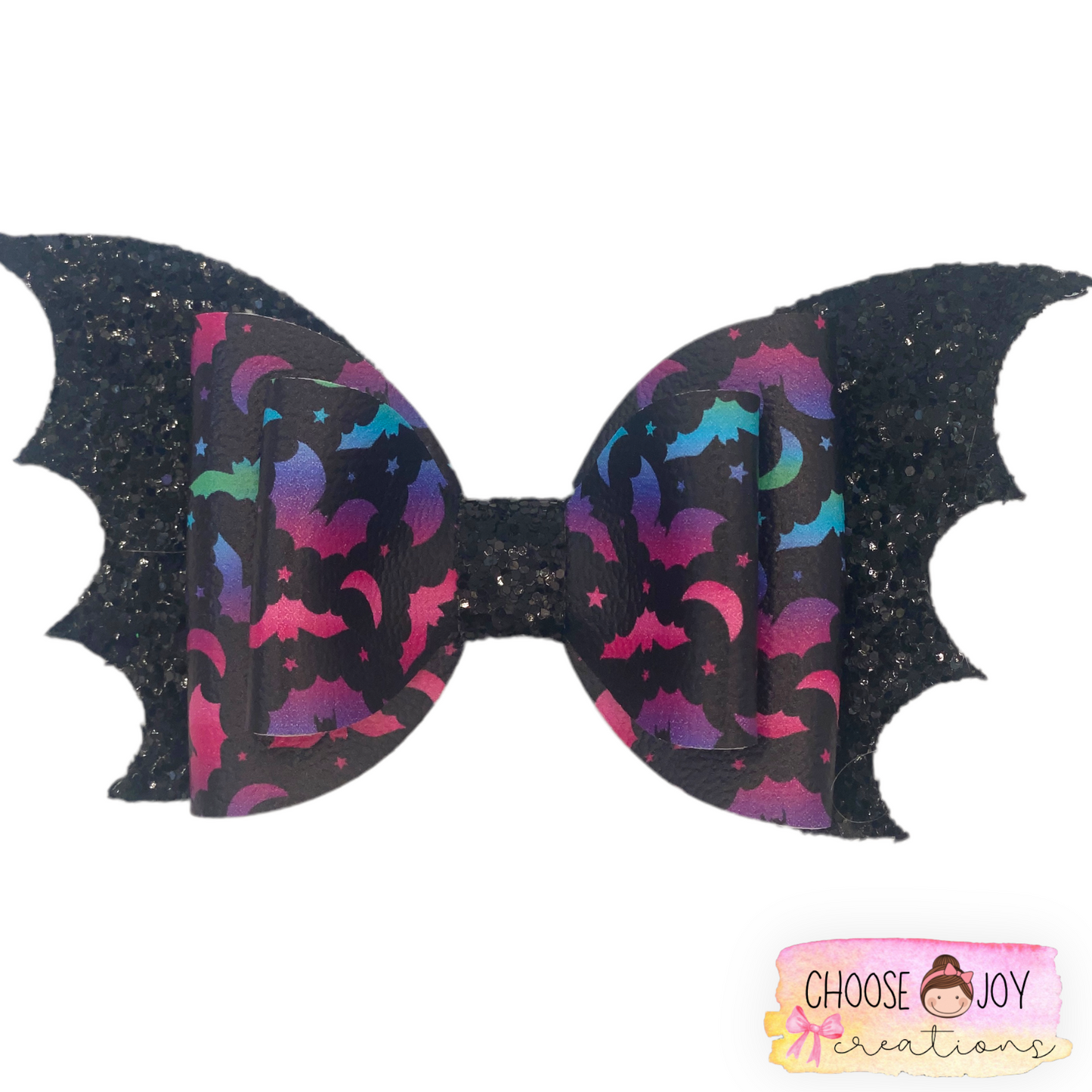 Halloween: Neon Bats Batwing Bow 5.0" Choose Joy Creations