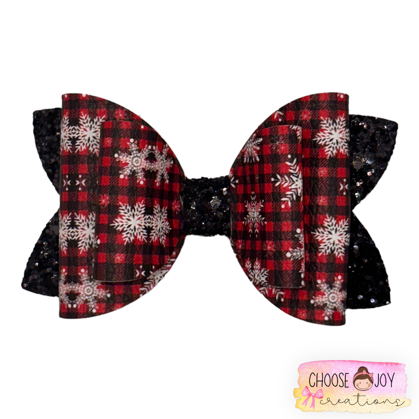 Christmas: Snowflakes Plaid Classic Bow 3.5" Choose Joy Creations