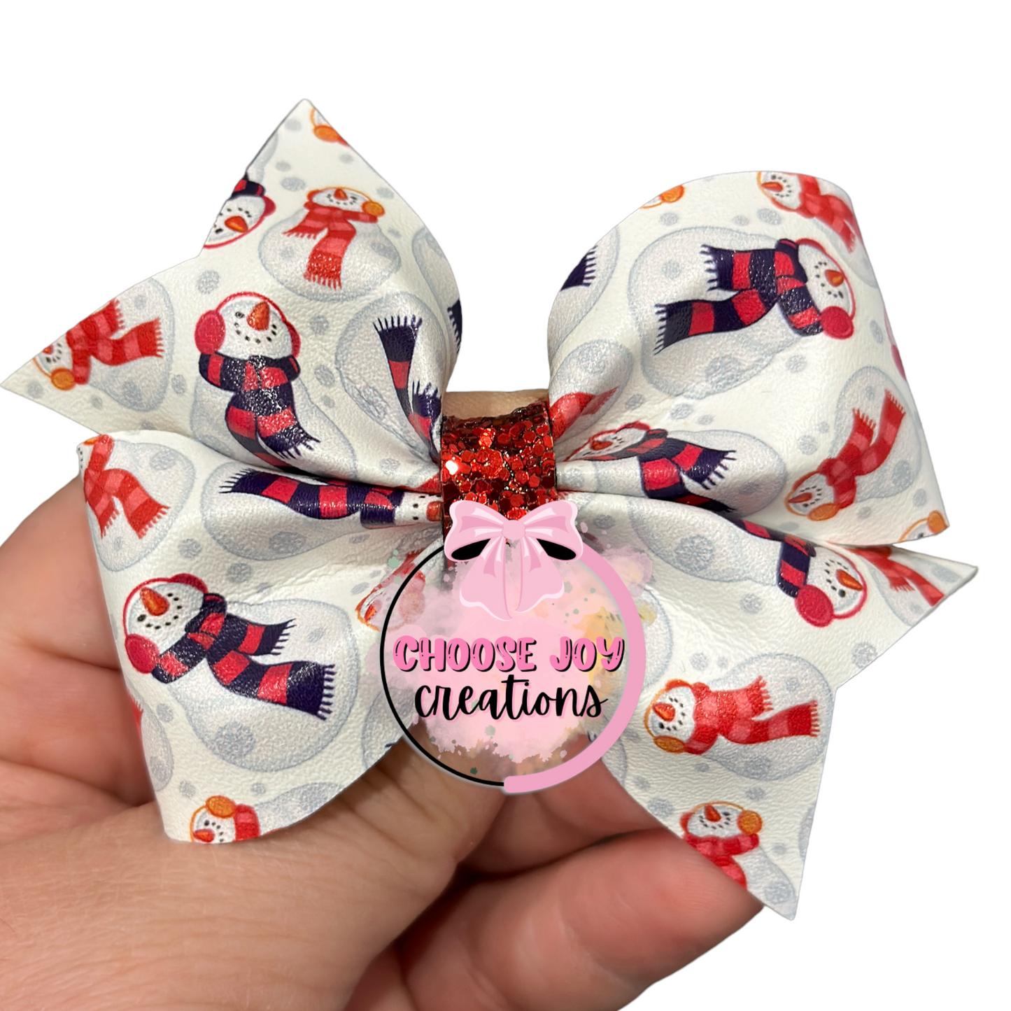 Christmas: Snowman Larkin Pinch Bow 3.5"-5" Choose Joy Creations