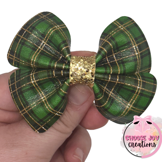 Christmas: Green Christmas Plaid Violet Bow 3.0" Choose Joy Creations