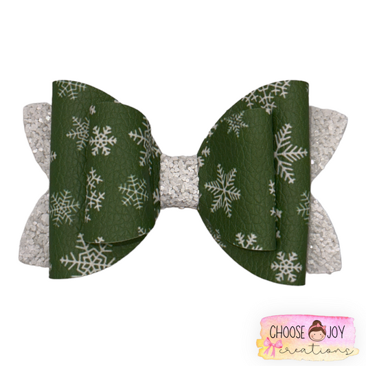 Christmas: Snowflakes Green Classic Bow 3.5" Choose Joy Creations