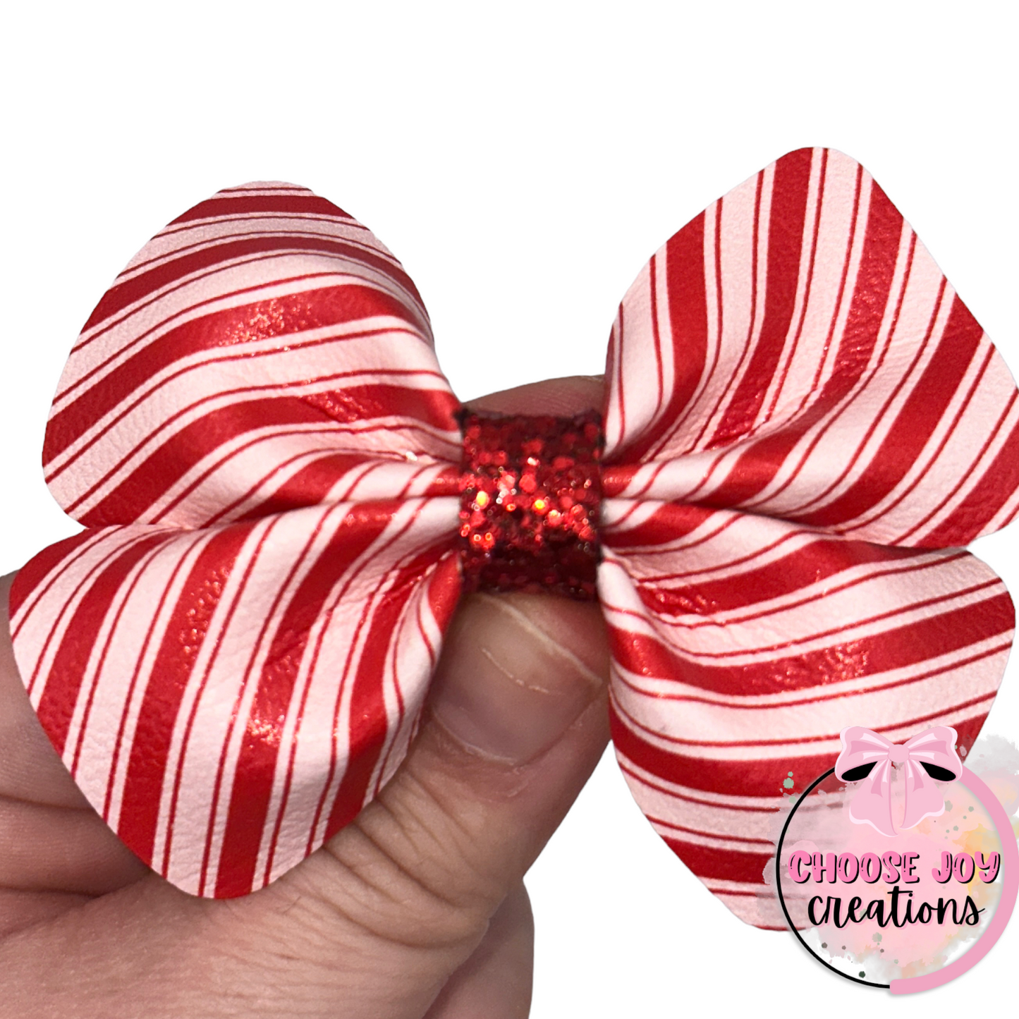 Christmas: Pink and Candy Stripes Violet Bow 3.0" Choose Joy Creations