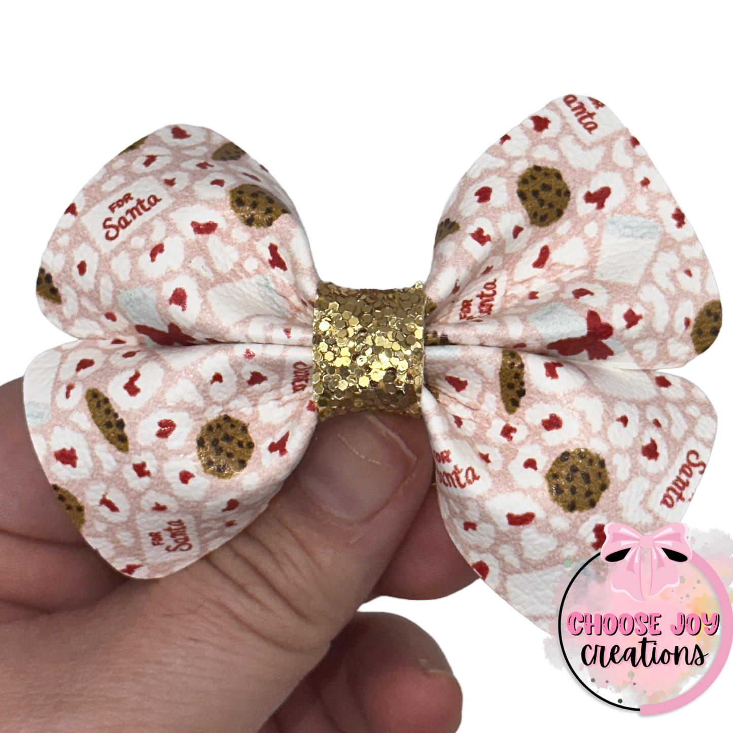 Christmas: Milk and Cookies Cheetah Violet Bow 3.0" Choose Joy Creations