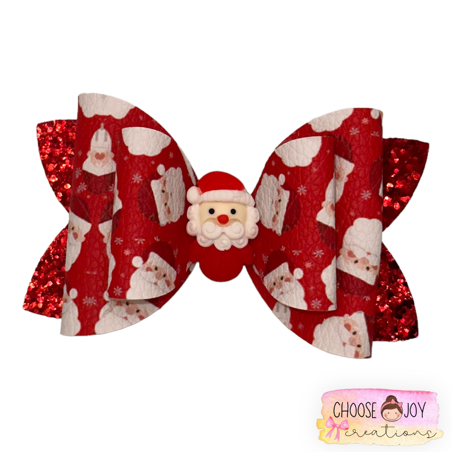 Christmas: Santa Heads Classic Bow 3.5" Choose Joy Creations