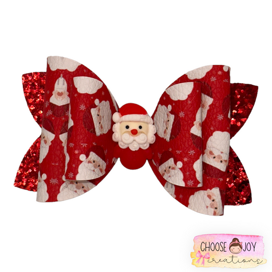 Christmas: Santa Heads Classic Bow 3.5" Choose Joy Creations