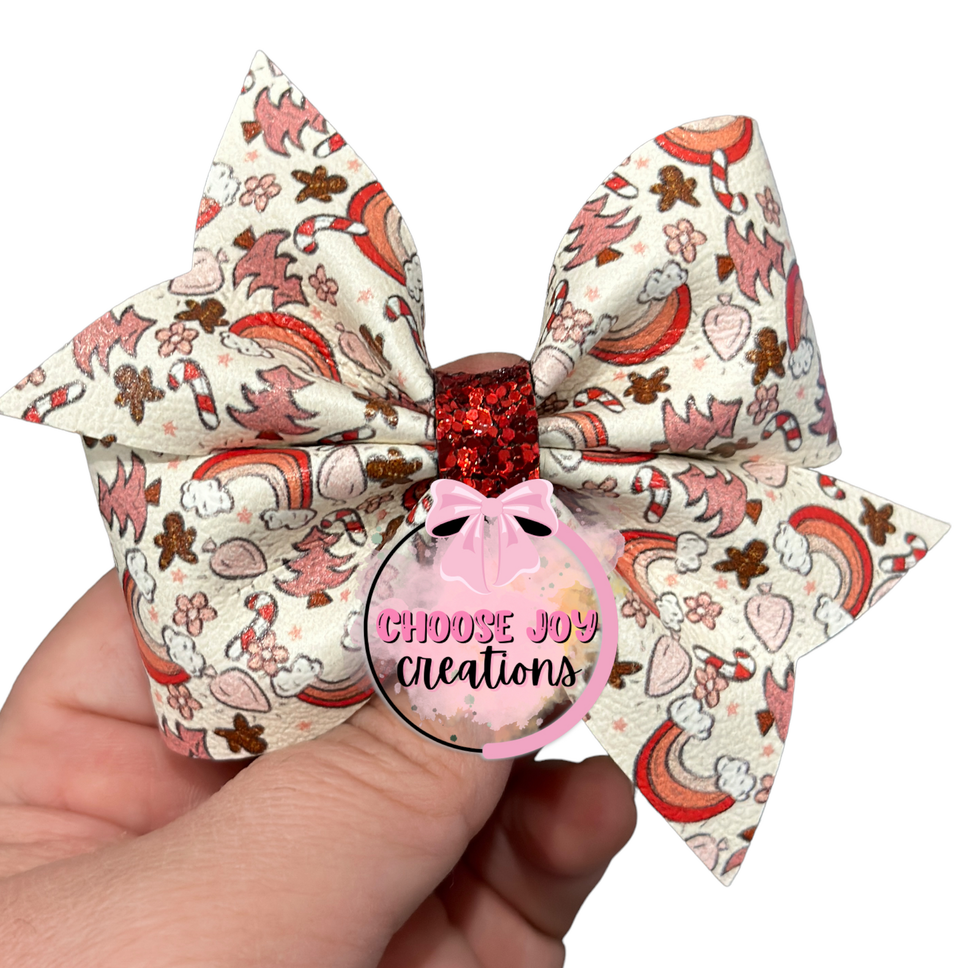 Christmas: Boho Christmas Rainbows Larkin Pinch Bow 3.5"-5" Choose Joy Creations