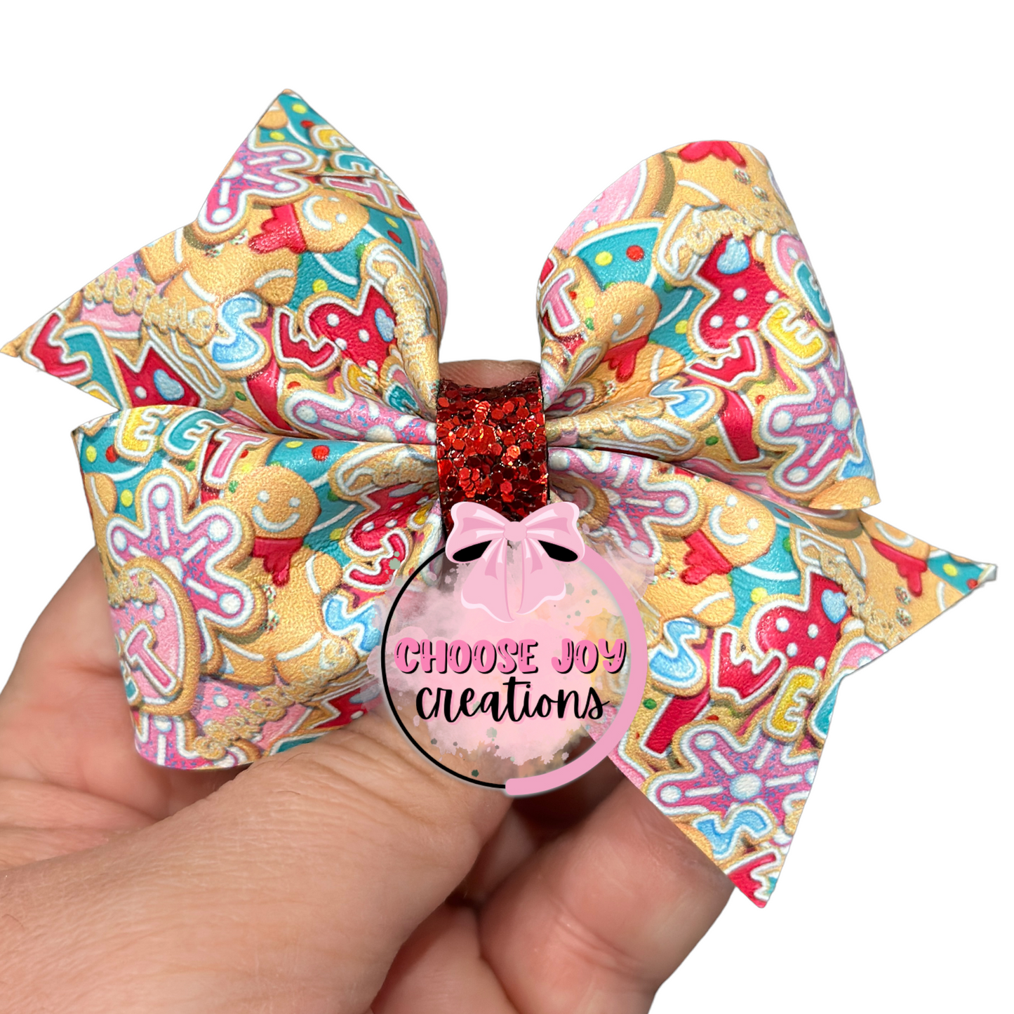 Christmas: Sweet Cookies Larkin Pinch Bow 3.5"-5" Choose Joy Creations