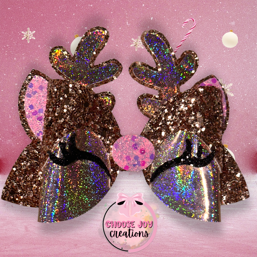 Christmas: Reindeer Face Bows 4.5” (+Options) Choose Joy Creations