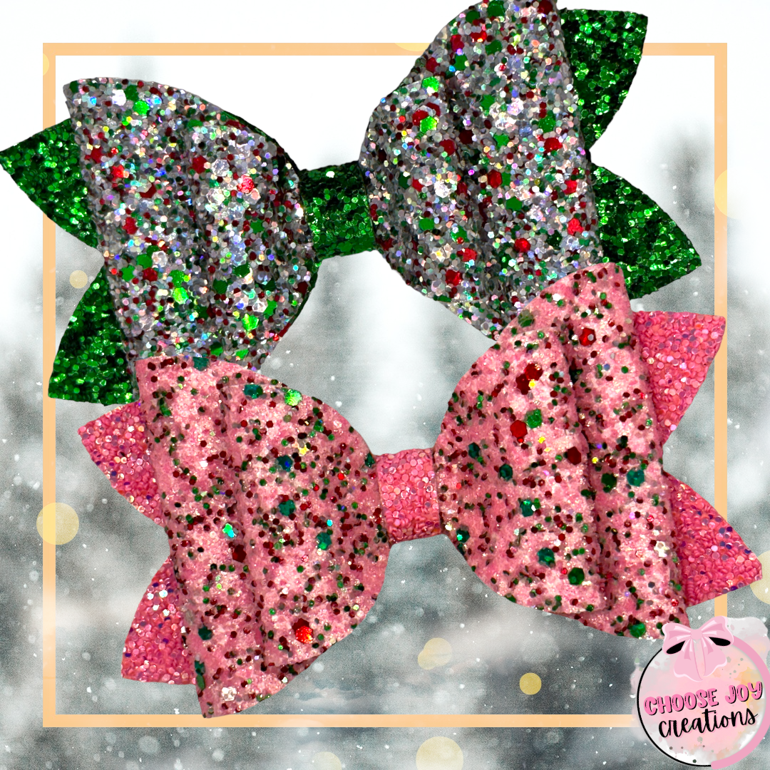 Glitter: Lux Pink Christmas Party Classic Bow 2.5"-4.5" Choose Joy Creations