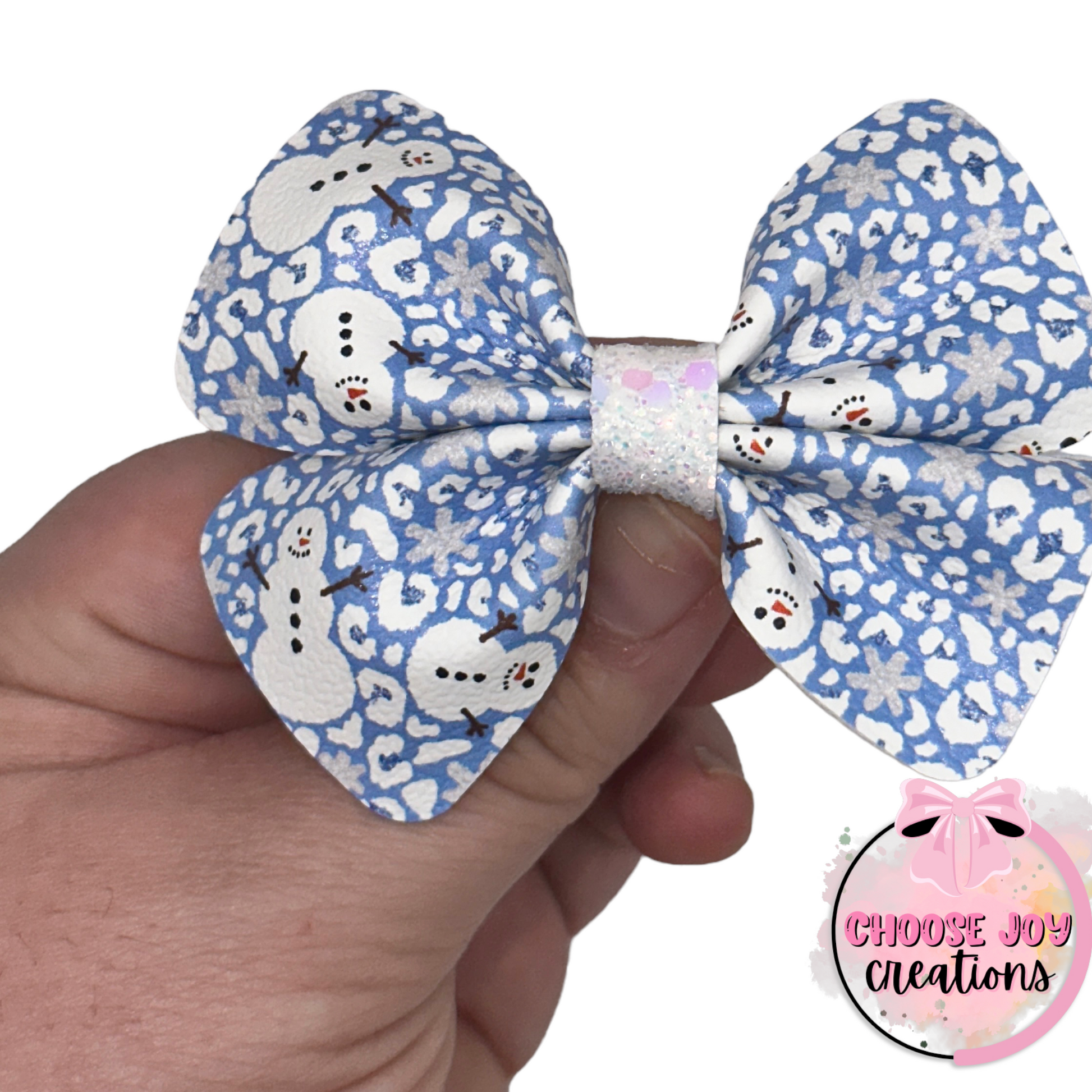 Christmas: Blue Snowman Cheetah Violet Bow 3.0" Choose Joy Creations