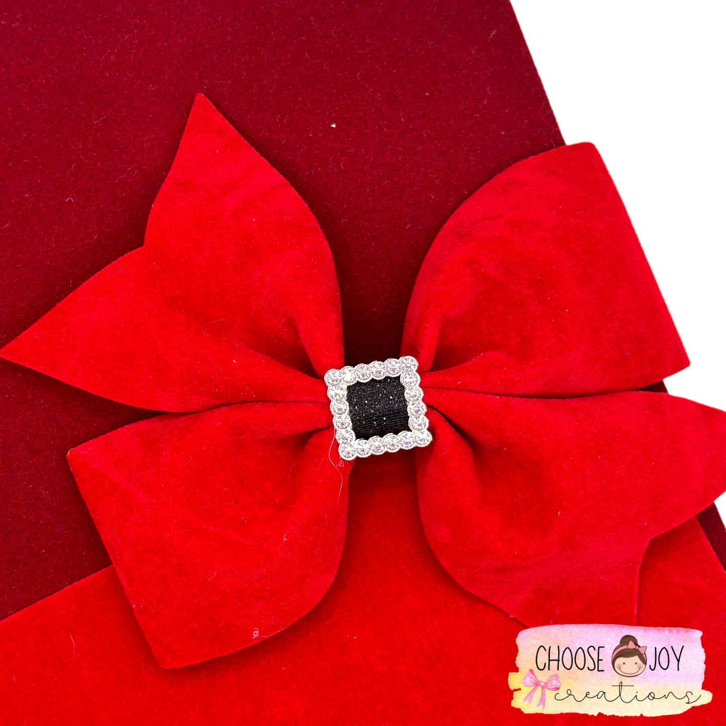 Velvet: Red Santa Buckle Larkin Bow 3.5"-5" Choose Joy Creations