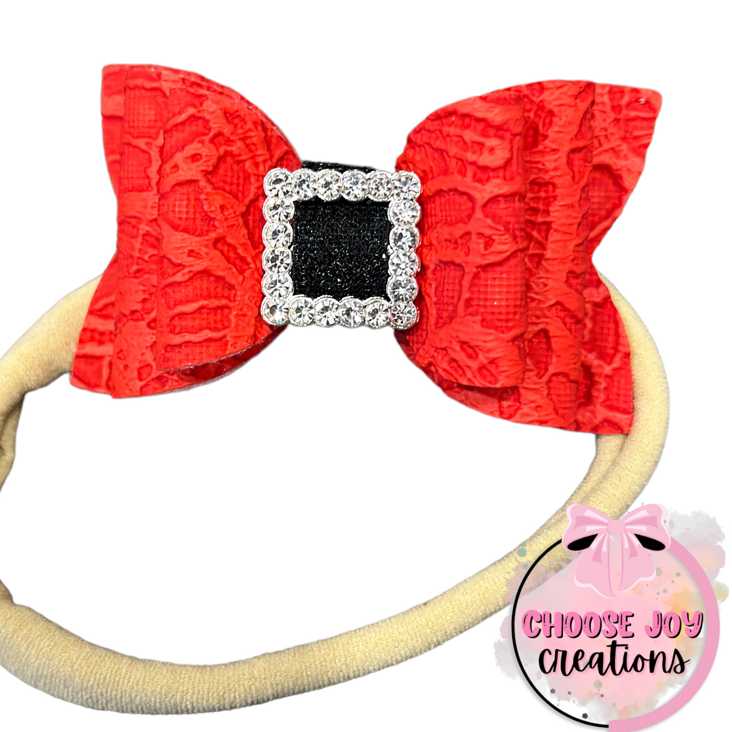 Butter Lace: Red with Santa Buckle Classic Bow 2.5" Choose Joy Creations