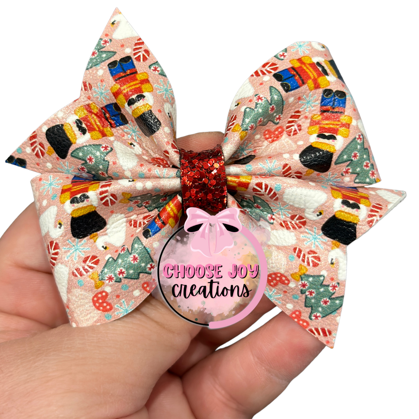 Christmas: Pink Nutcracker Larkin Pinch Bow 3.5"-5" Choose Joy Creations