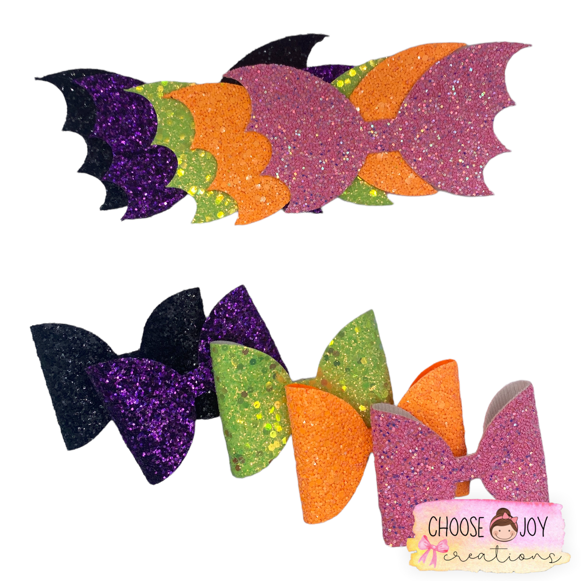 Halloween: Glitter Batwing Bows 3.5"-5" (+Options) Choose Joy Creations