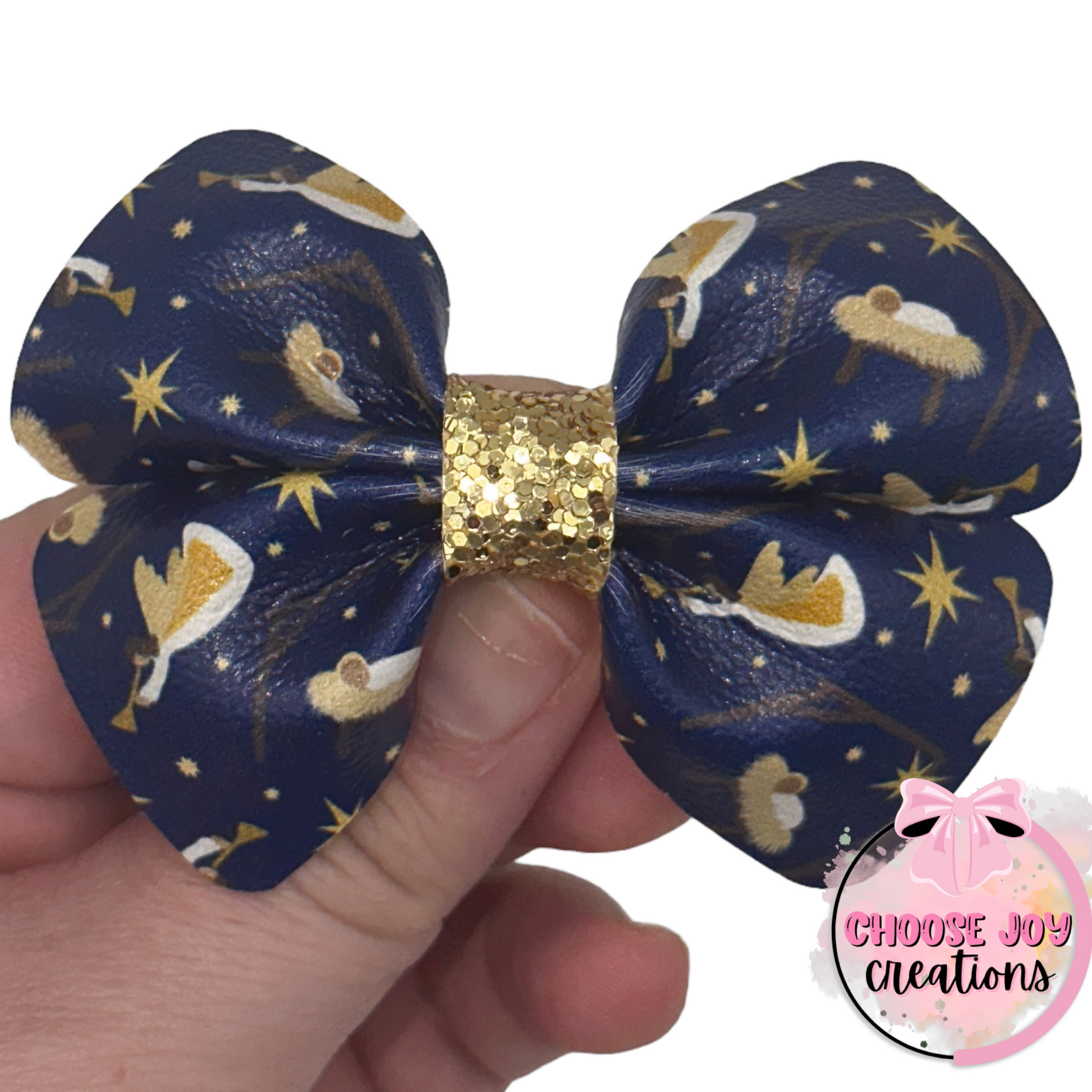 Christmas: Nativity Angel Violet Bow 3.0" Choose Joy Creations