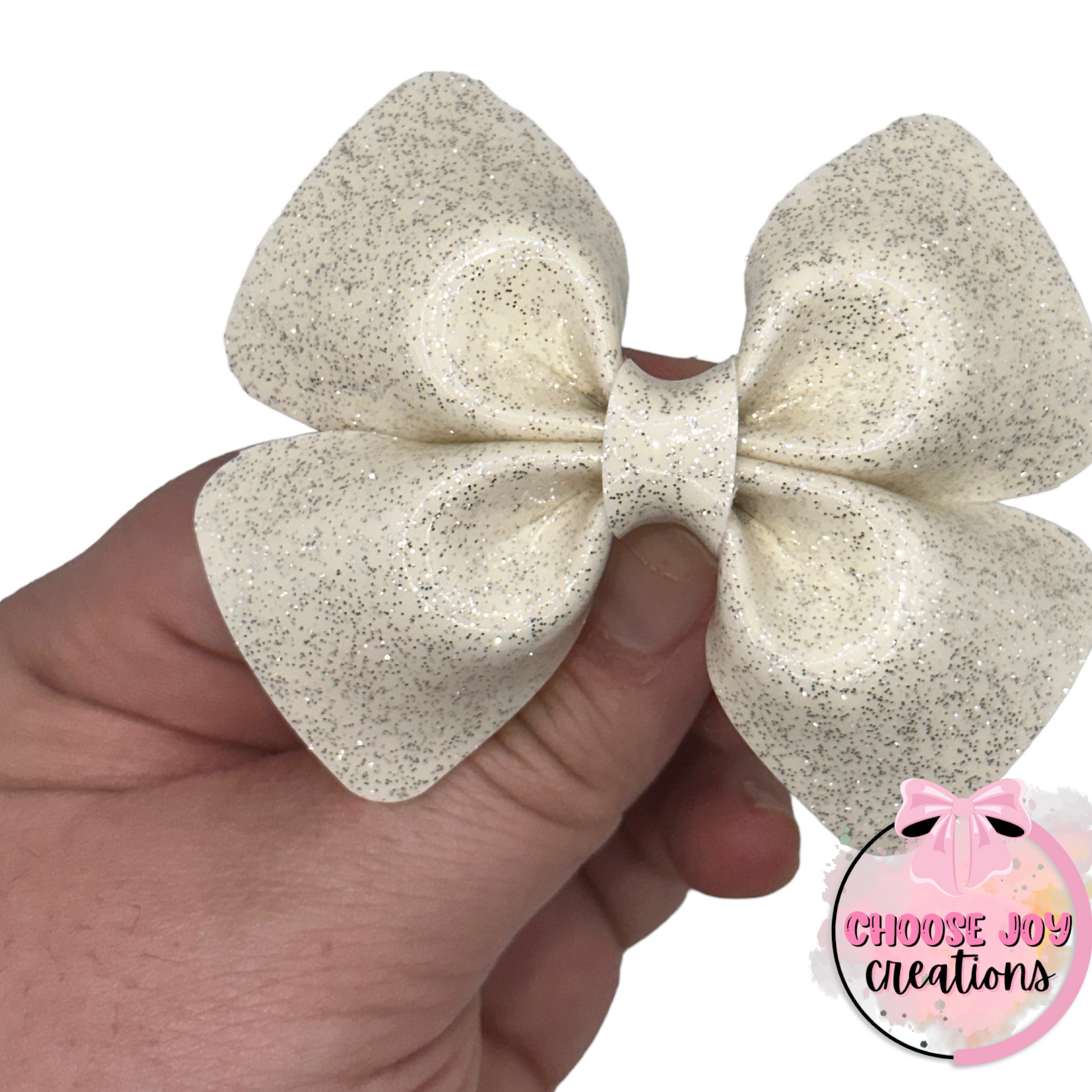 White Glossy Faux Glitter Violet Bow 3.0" Choose Joy Creations