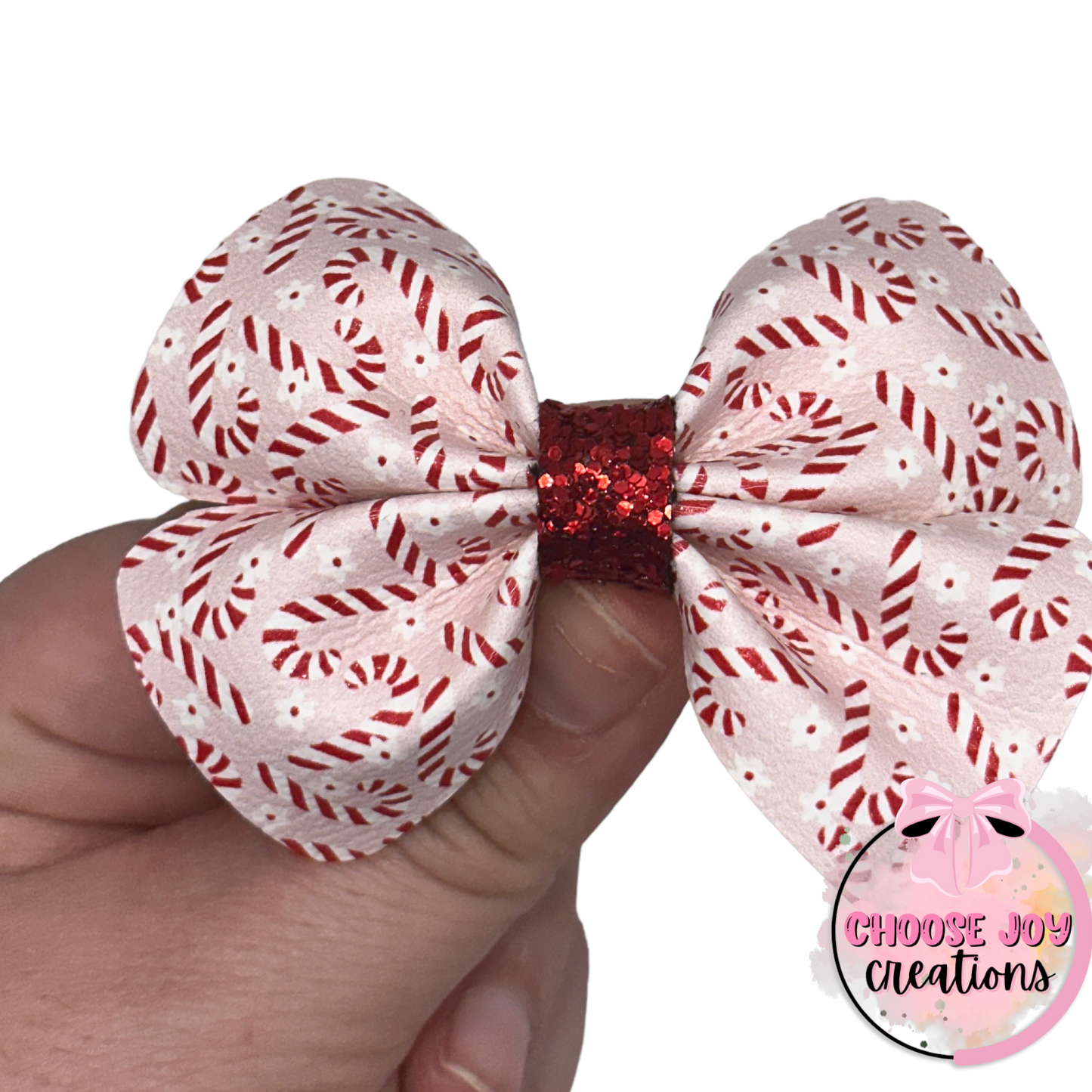 Christmas: BF Candy Cane Daisies Violet Bow 3.0" Choose Joy Creations