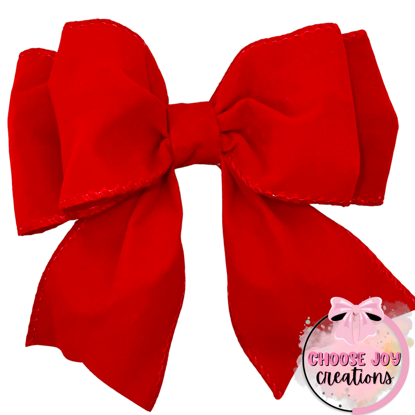 Christmas: Velveteen Red Ribbon Double Layer Bow 6.0" Choose Joy Creations