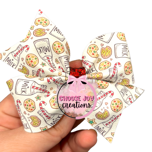 Christmas: Milk & Cookies Larkin Pinch Bow 3.5"-5" Choose Joy Creations