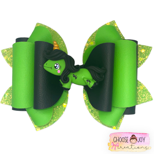 Halloween: Neon Green Zombie Unicorn Franchi Bow 5.0" Choose Joy Creations