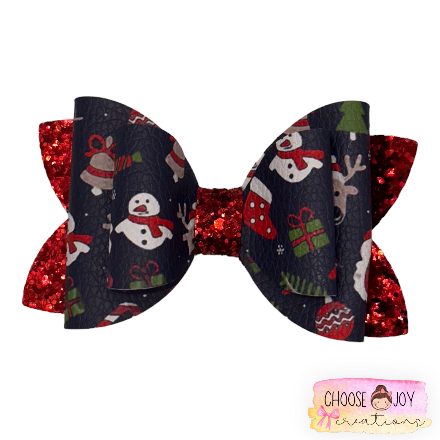 Christmas: Snow Friends Navy Classic Bow 3.5" Choose Joy Creations