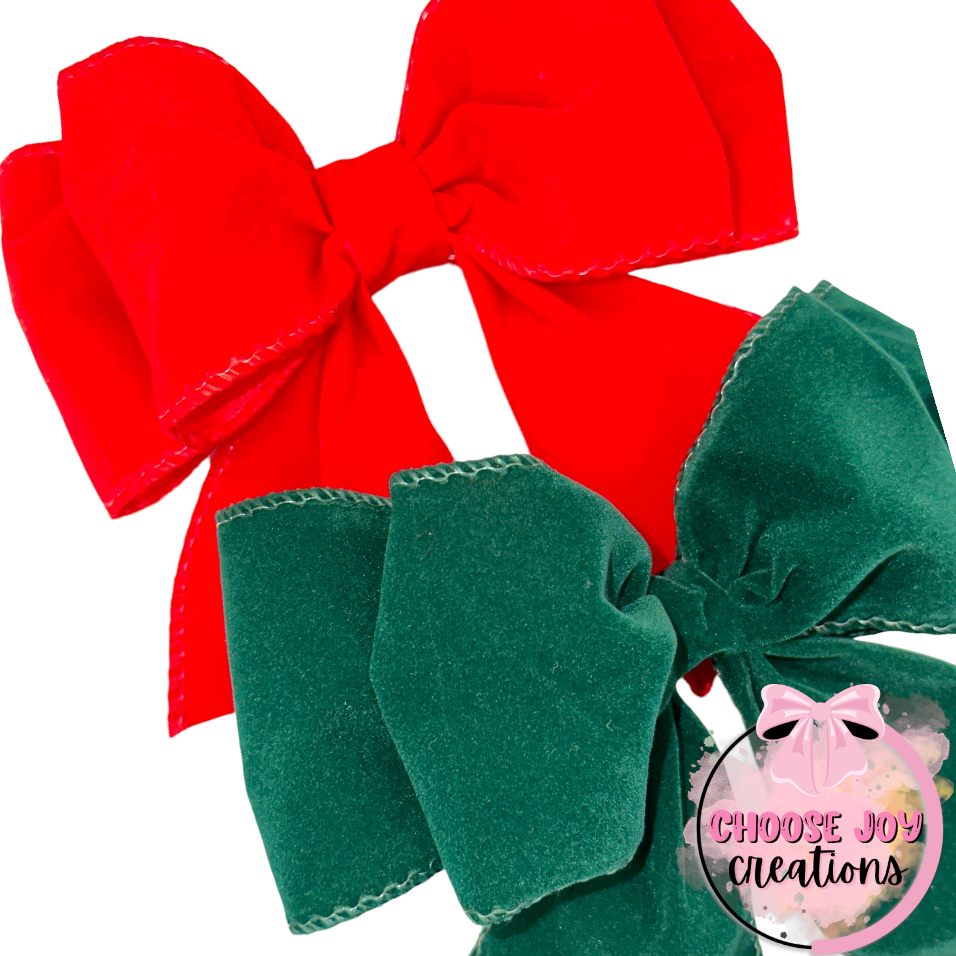 Christmas: Velveteen Red Ribbon Double Layer Bow 6.0" Choose Joy Creations