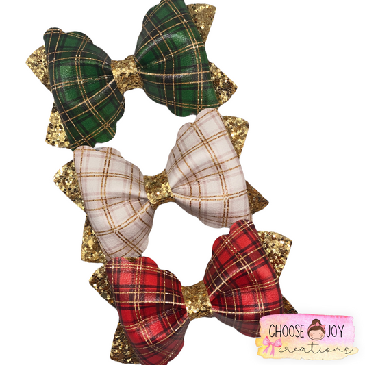 Christmas: Plaid Pattern Scalloped Pinch Bow 3.5" (+Options) Choose Joy Creations