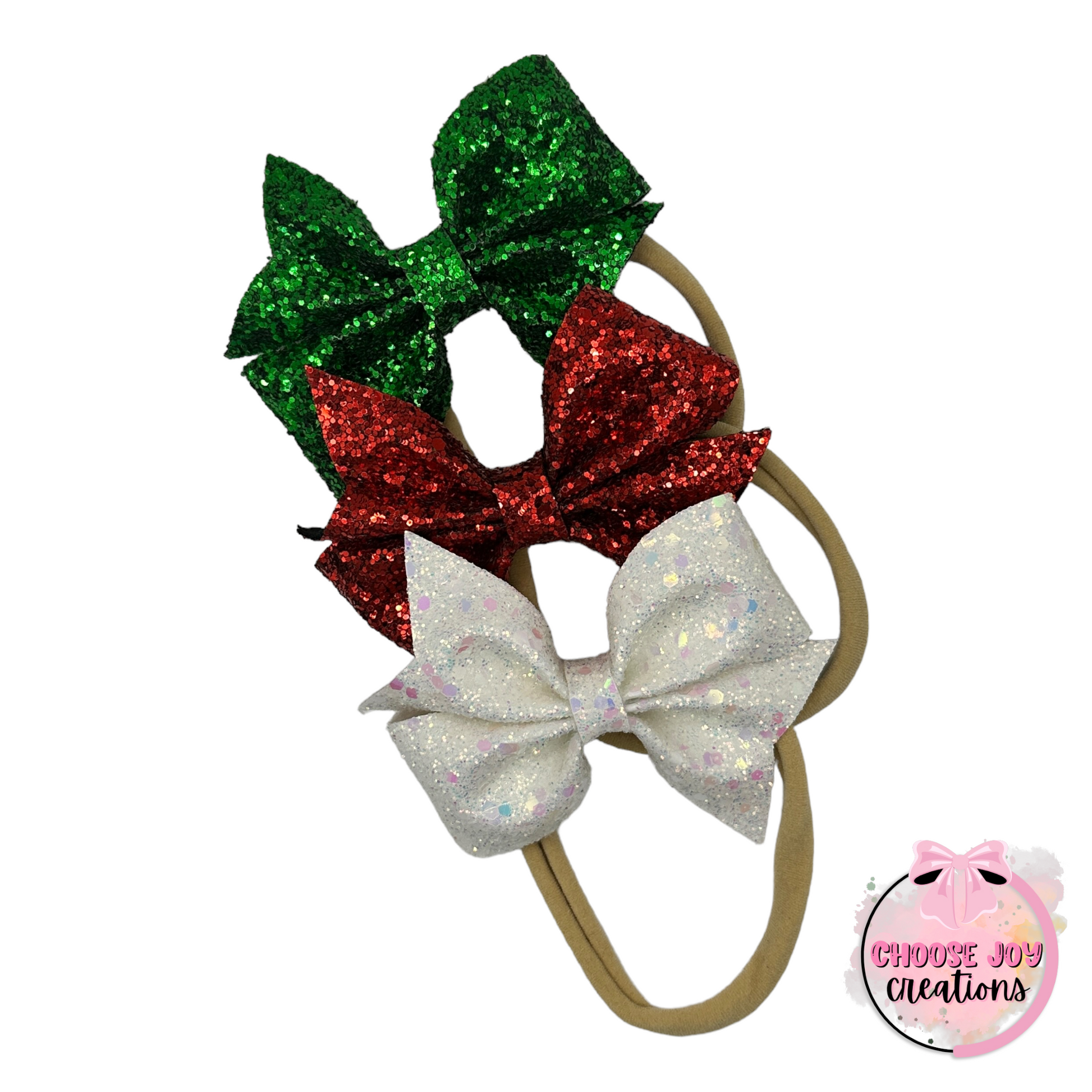 Glitter: White Ice Fizz Larkin Bow 3.5"-5" Choose Joy Creations