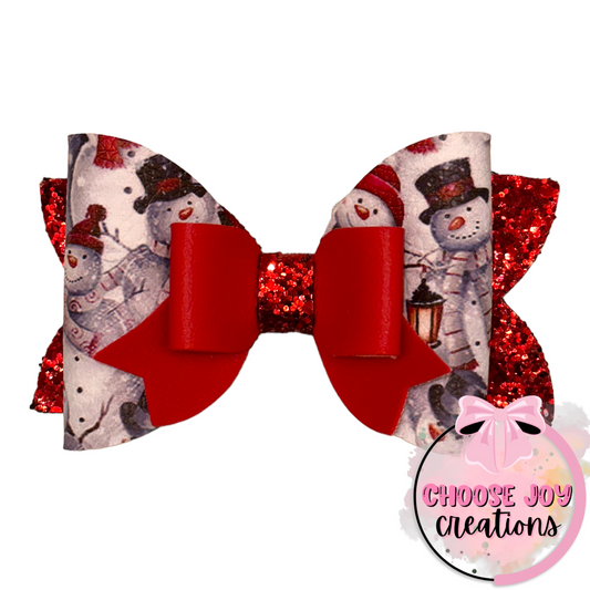 Christmas: Snowman Collage Magnolia Bow 4.0" Choose Joy Creations