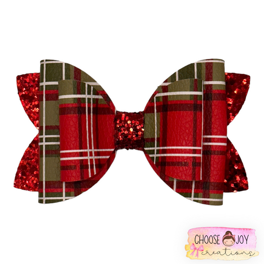 Christmas: Christmas Plaid Classic Bow 3.5" Choose Joy Creations