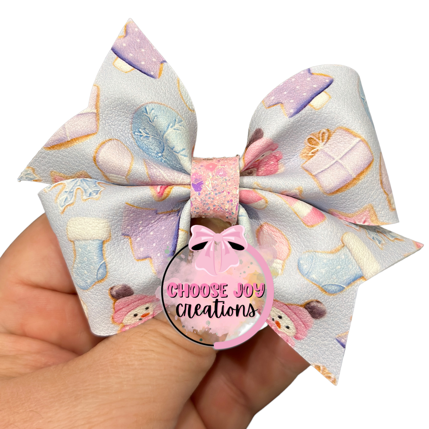 Christmas: Lavender & Pink Snow Friends Larkin Pinch Bow 3.5"-5" Choose Joy Creations