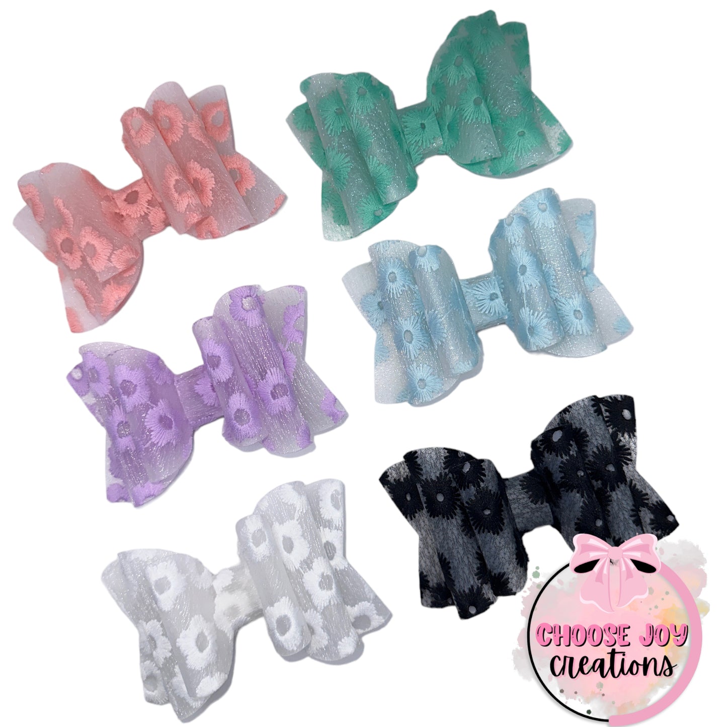 Embroidered Floral Jelly Classic Bows (+Options) Choose Joy Creations