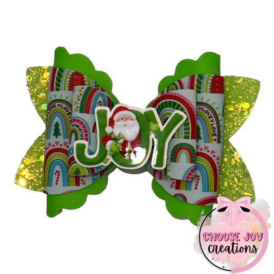 Christmas: Green Rainbows Coco Bow 4.0" Choose Joy Creations