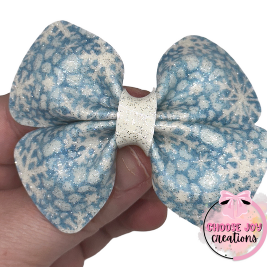 Christmas: Blue Snowflake Cheetah Glossy Violet Bow 3.0" Choose Joy Creations