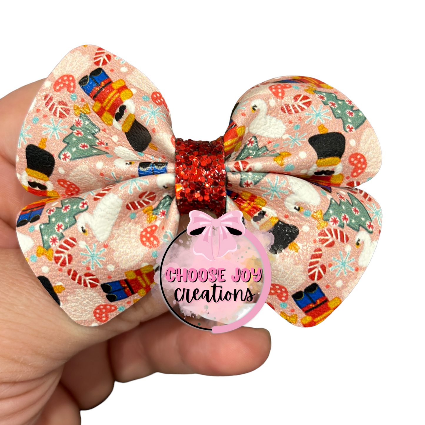 Christmas: Pink Nutcracker Violet Bow 3.0" Choose Joy Creations