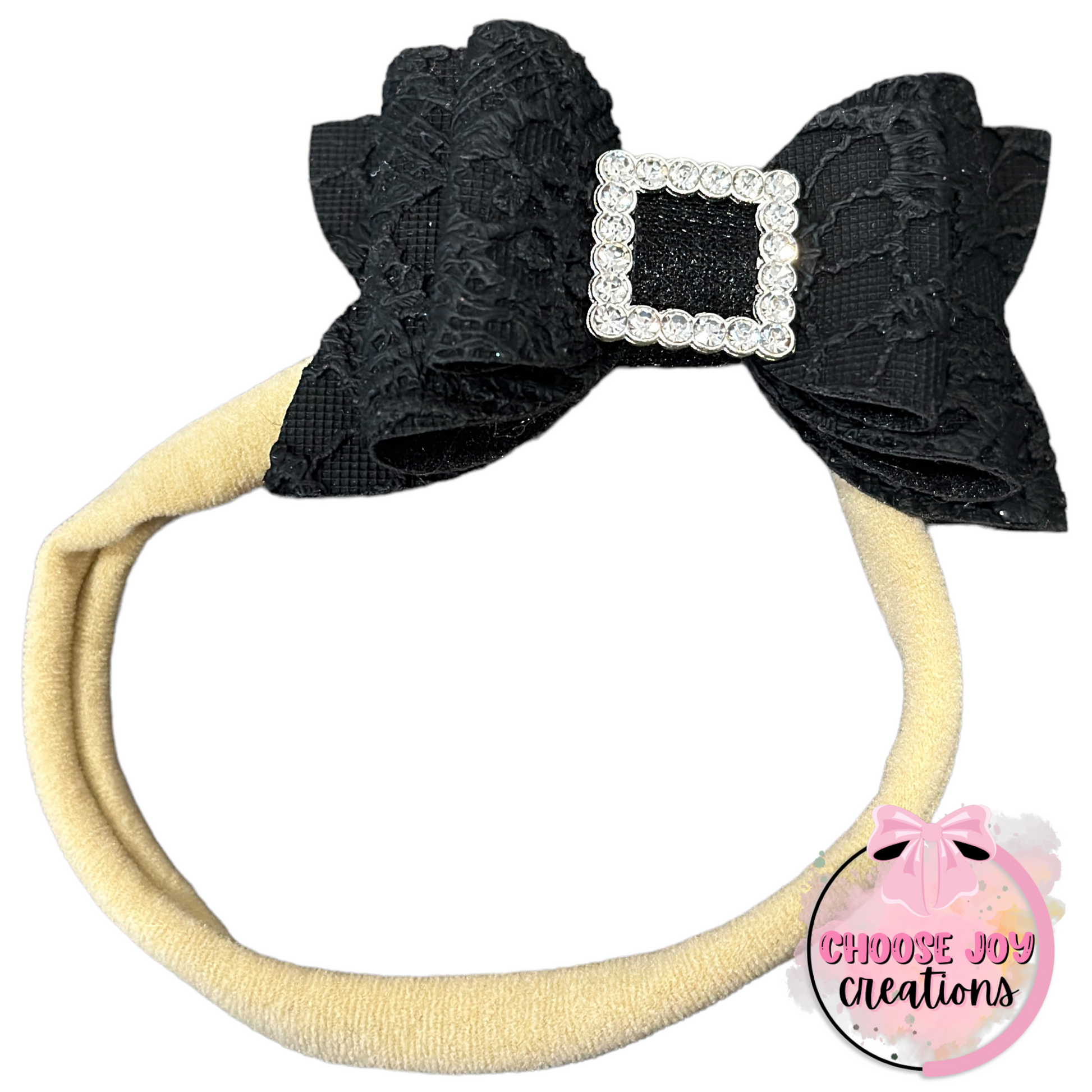 Butter Lace: Black with Santa Buckle Classic Bow 2.5" Choose Joy Creations