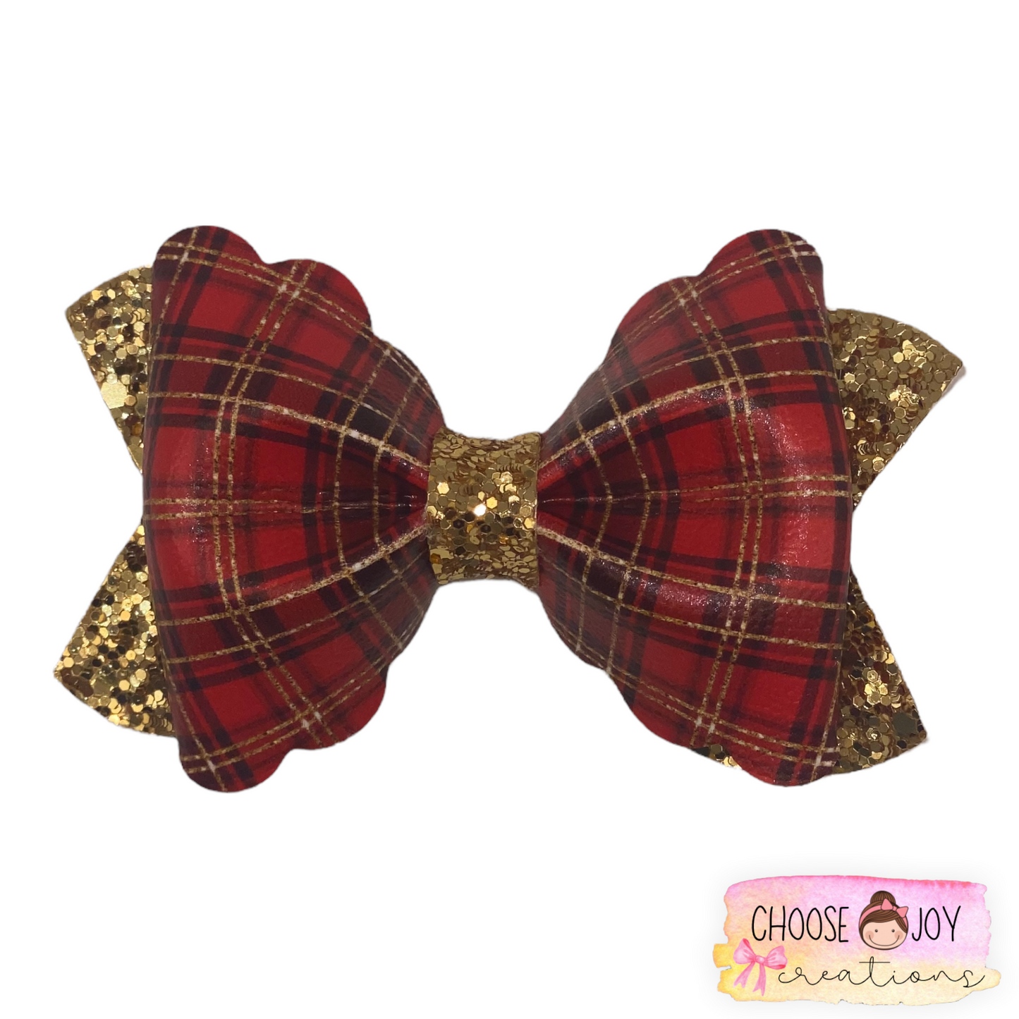 Christmas: Plaid Pattern Scalloped Pinch Bow 3.5" (+Options) Choose Joy Creations