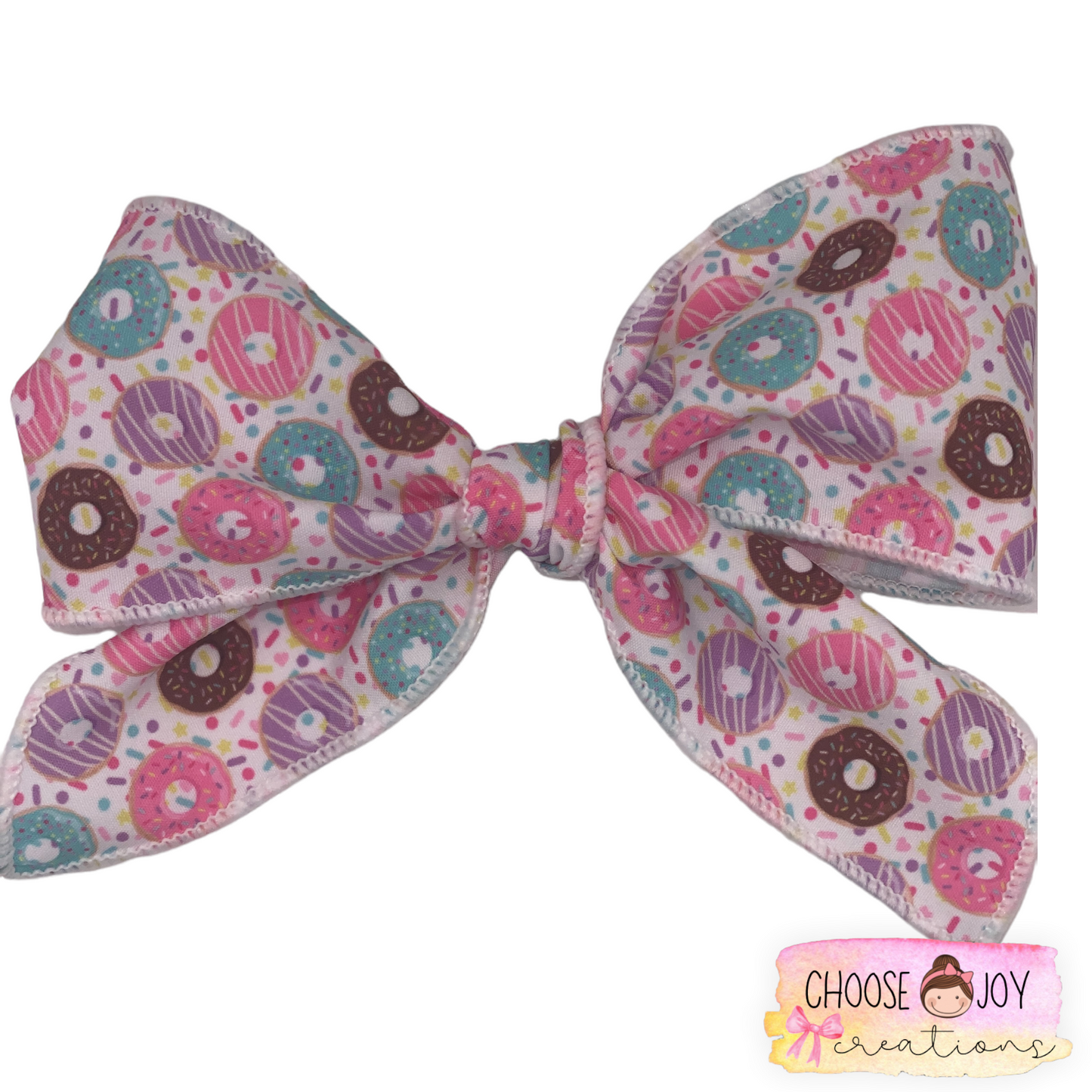 Hand-Tied: Donuts & Sprinkles Printed Fabric Fable Bow 4.5” Choose Joy Creations