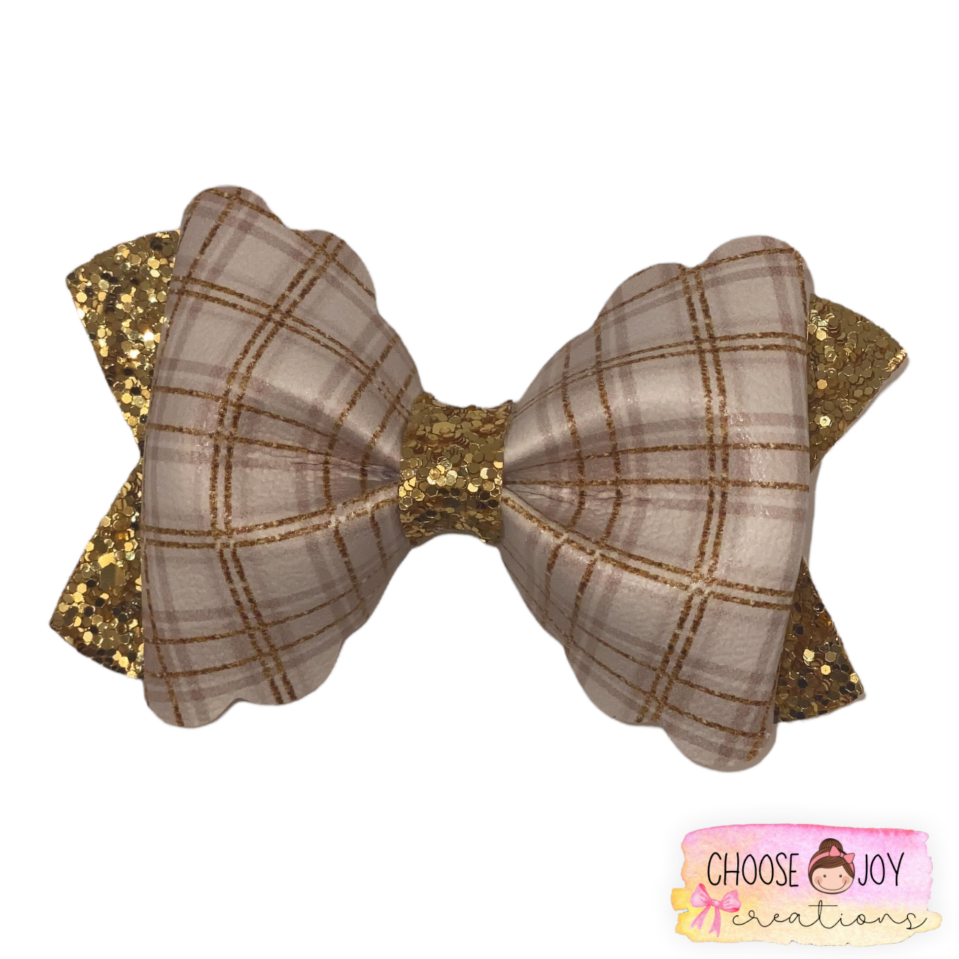 Christmas: Plaid Pattern Scalloped Pinch Bow 3.5" (+Options) Choose Joy Creations