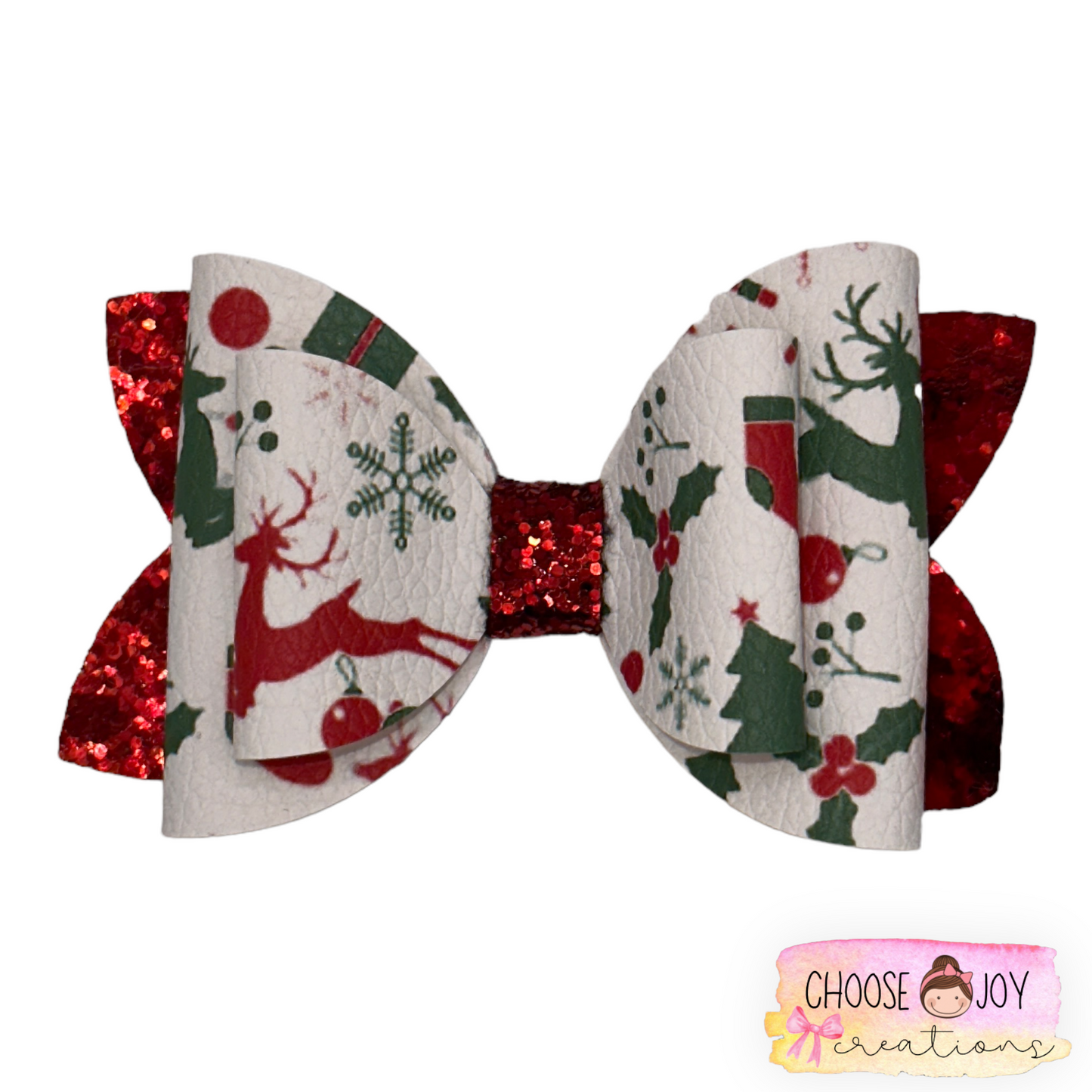 Christmas: Reindeer Classic Bow 3.5" Choose Joy Creations