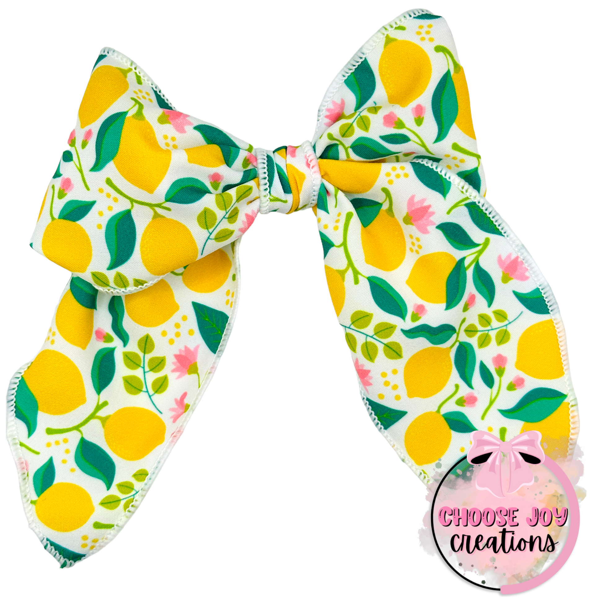 Hand-Tied: When Life Gives You Lemons Printed Fabric Fable Bow 4.5” Choose Joy Creations